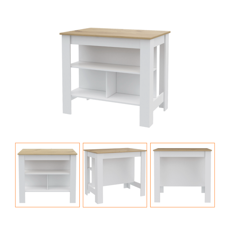 Sierra 7 Shelf 4 Door 2 Piece Kitchen Set, Upper Wall Cabinet And Kitchen Island White And Light Oak