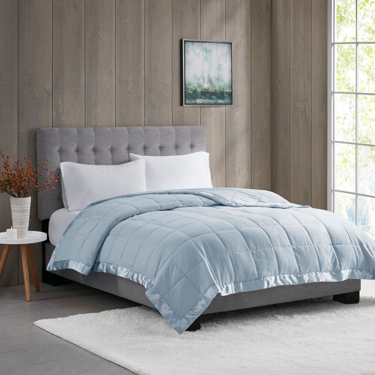 Lightweight Down Alternative Blanket With Satin Trim Blue King