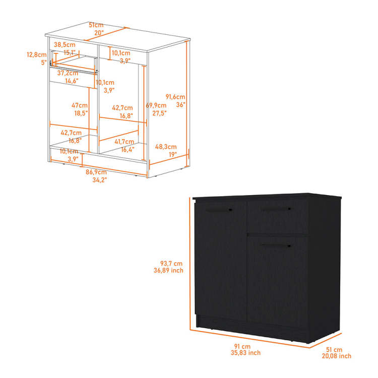 2 Door 1 Drawer Dresser Wenge