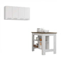 Burlingame 5 Shelf 4 Door 2 Piece Kitchen Set, Kitchen Island And Upper Wall Cabinet White And Walnut