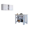 Sierra 7 Shelf 4 Door 2 Piece Kitchen Set, Upper Wall Cabinet And Kitchen Island White And Light Oak