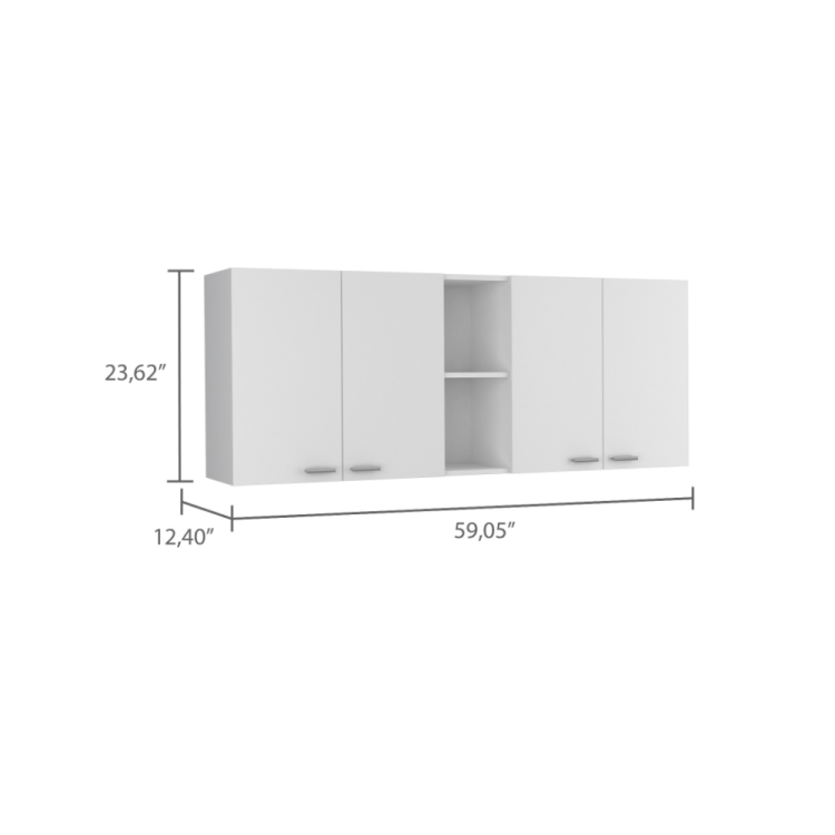 Sierra 7 Shelf 4 Door 2 Piece Kitchen Set, Upper Wall Cabinet And Kitchen Island White And Walnut