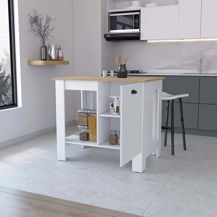 Vancouver 1 Door Kitchen Island With Open Shelf White And Macadamia