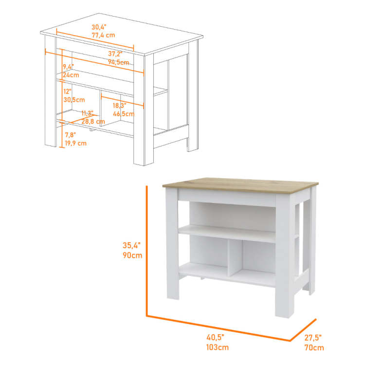 Burlingame 5 Shelf 4 Door 2 Piece Kitchen Set, Kitchen Island And Upper Wall Cabinet White And Light Oak