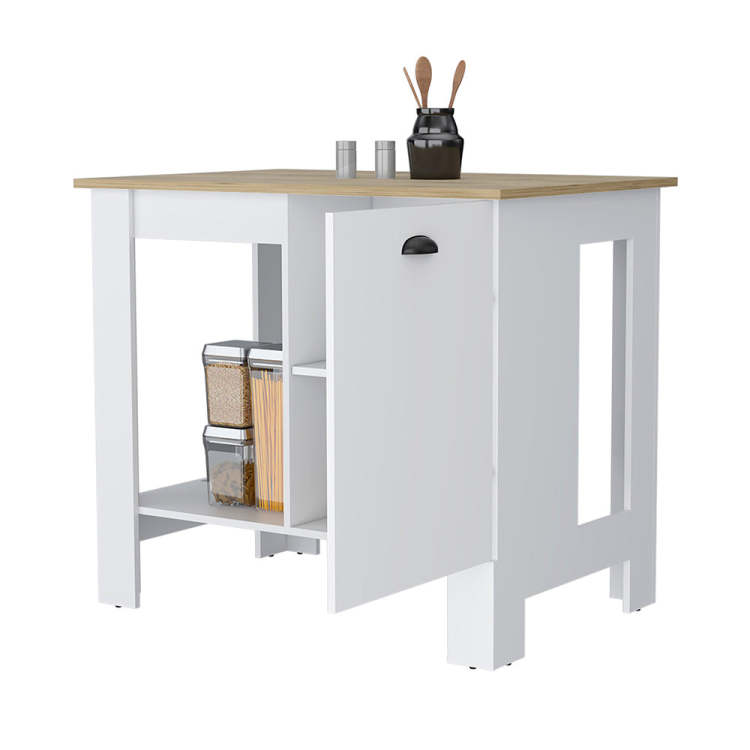 Vancouver 1 Door Kitchen Island With Open Shelf White And Macadamia