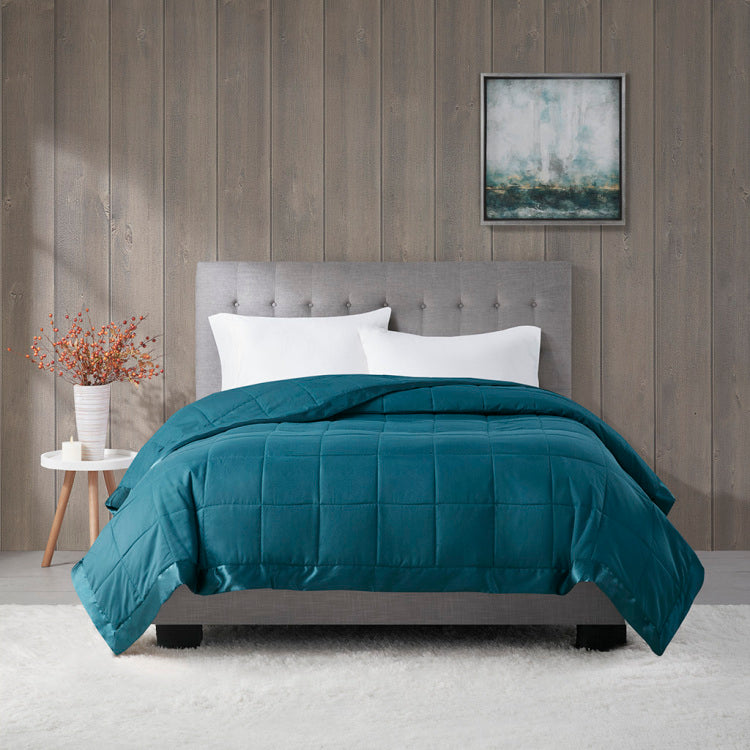 Lightweight Down Alternative Blanket With Satin Trim Teal Twin