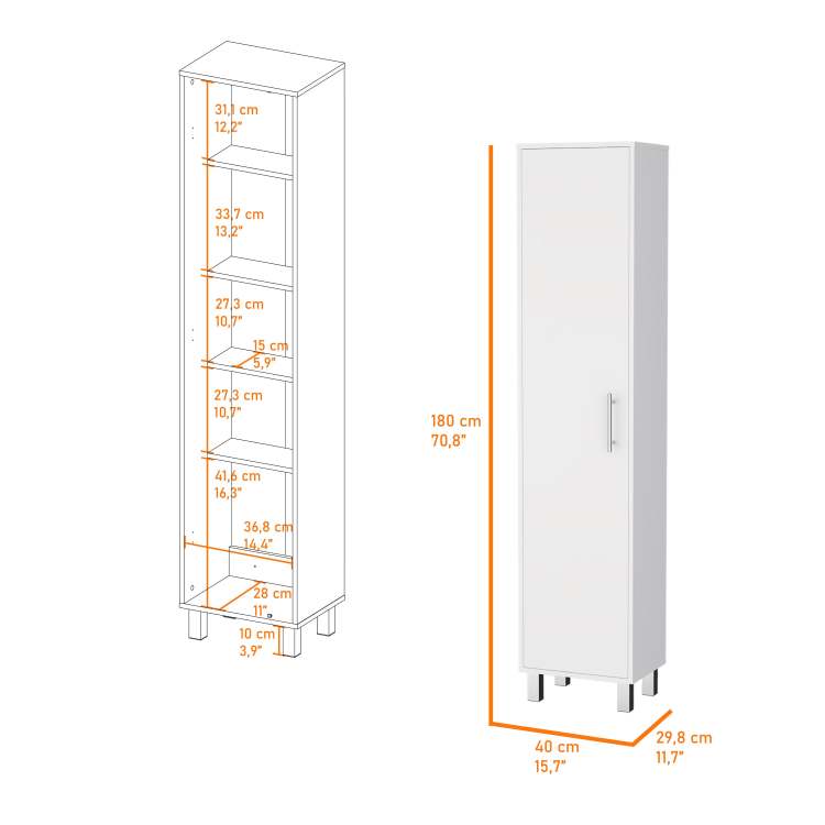 Andrews 1 Door 5 Shelf Tall Storage Cabinet White