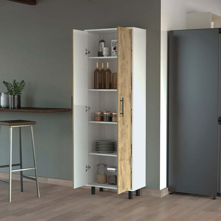 Fagan 2 Door 5 Shelf Kitchen Pantry White And Macadamia