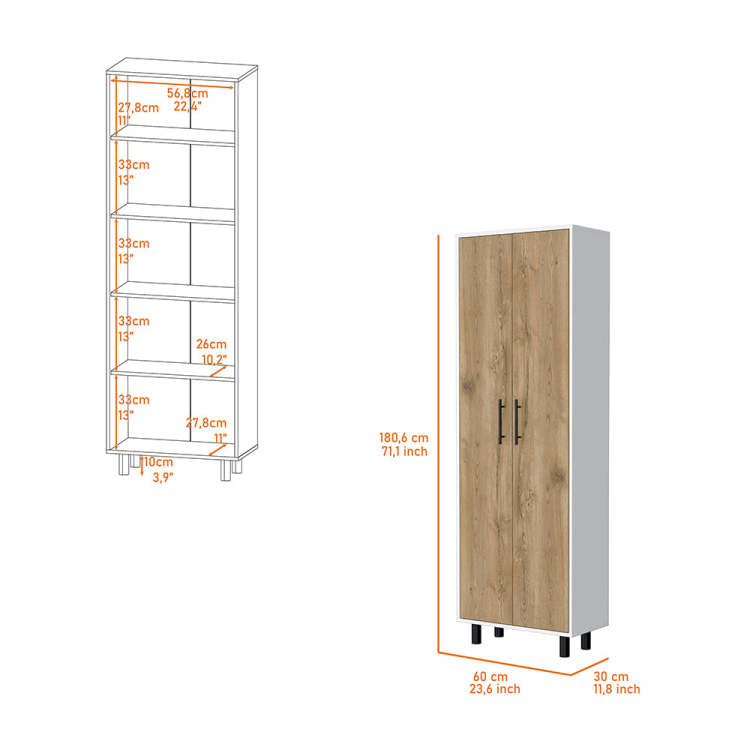 Fagan 2 Door 5 Shelf Kitchen Pantry White And Macadamia