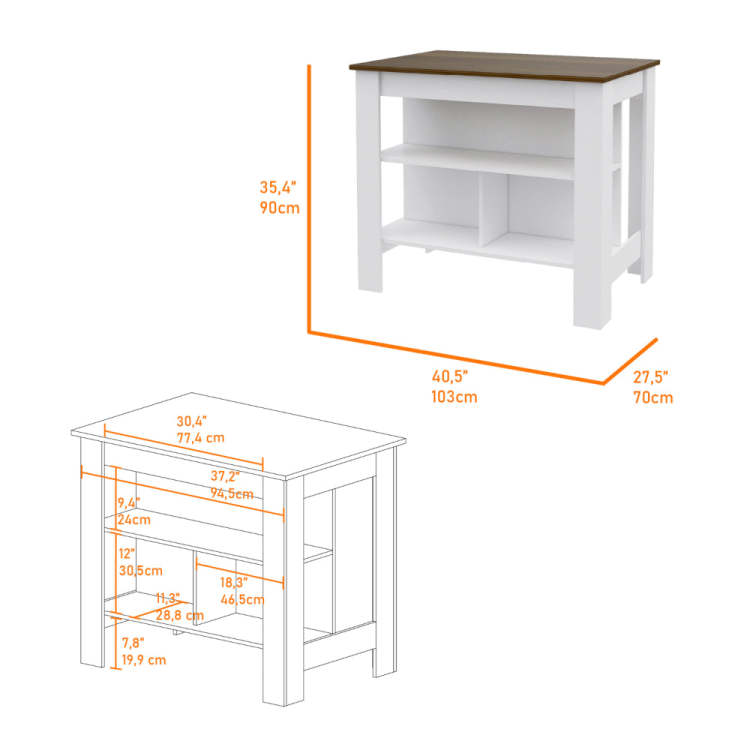 Burlingame 5 Shelf 4 Door 2 Piece Kitchen Set, Kitchen Island And Upper Wall Cabinet White And Walnut