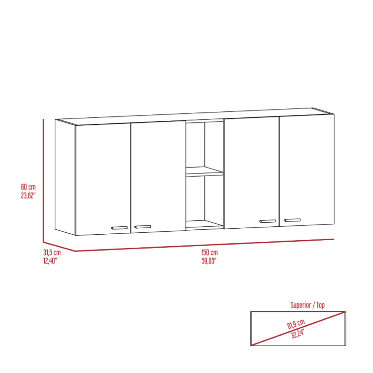 Sierra 7 Shelf 4 Door 2 Piece Kitchen Set, Upper Wall Cabinet And Kitchen Island White And Walnut