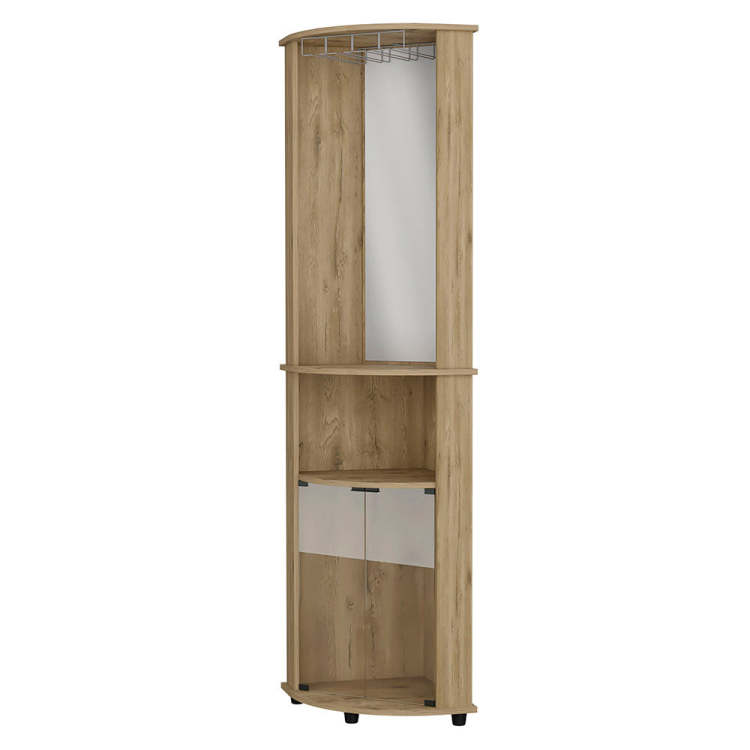 Kempwell 2 Door 2 Shelf Corner Bar Cabinet With Glass Rack Macadamia
