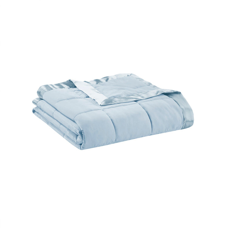 Lightweight Down Alternative Blanket With Satin Trim Blue King