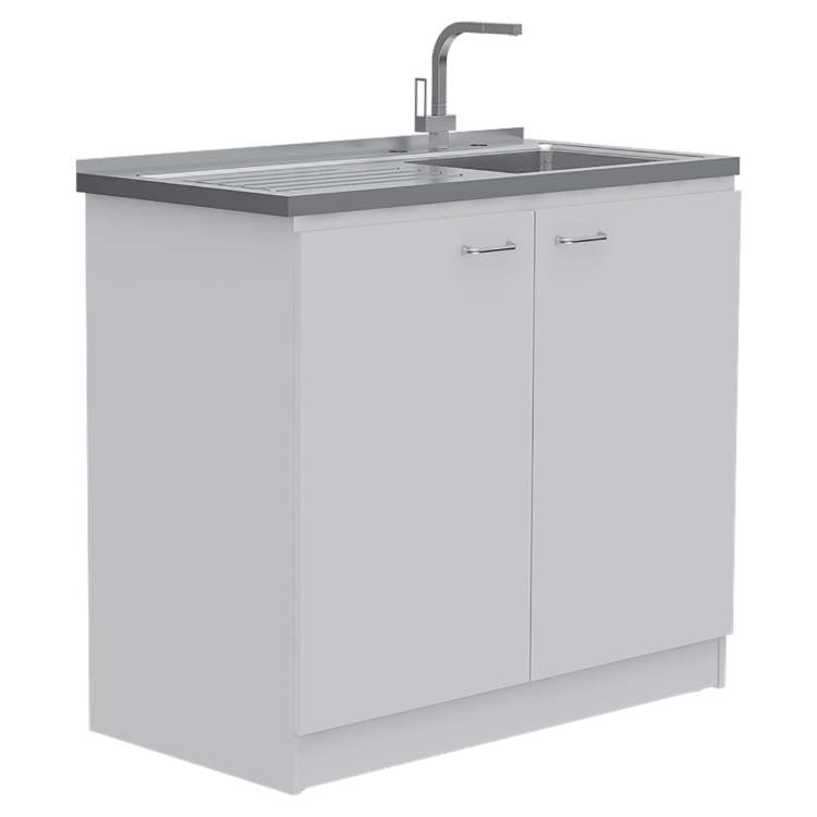 White 4 Door 2 Piece Kitchen Set, Utility Sink Cabinet And Pantry Cabinet