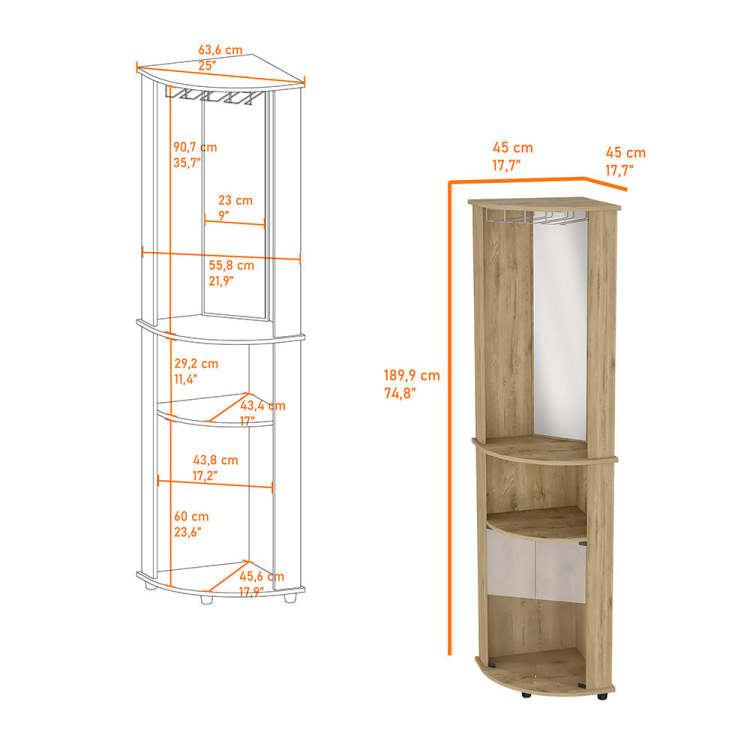 Kempwell 2 Door 2 Shelf Corner Bar Cabinet With Glass Rack Macadamia