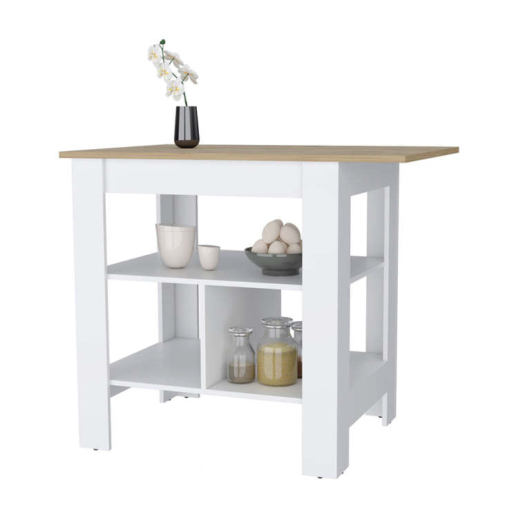 Adeline 3 Shelf Kitchen Island White And Macadamia