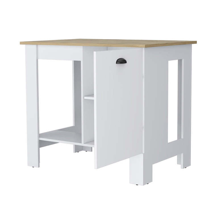 Vancouver 1 Door Kitchen Island With Open Shelf White And Macadamia