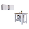 Sierra 7 Shelf 4 Door 2 Piece Kitchen Set, Upper Wall Cabinet And Kitchen Island White And Walnut