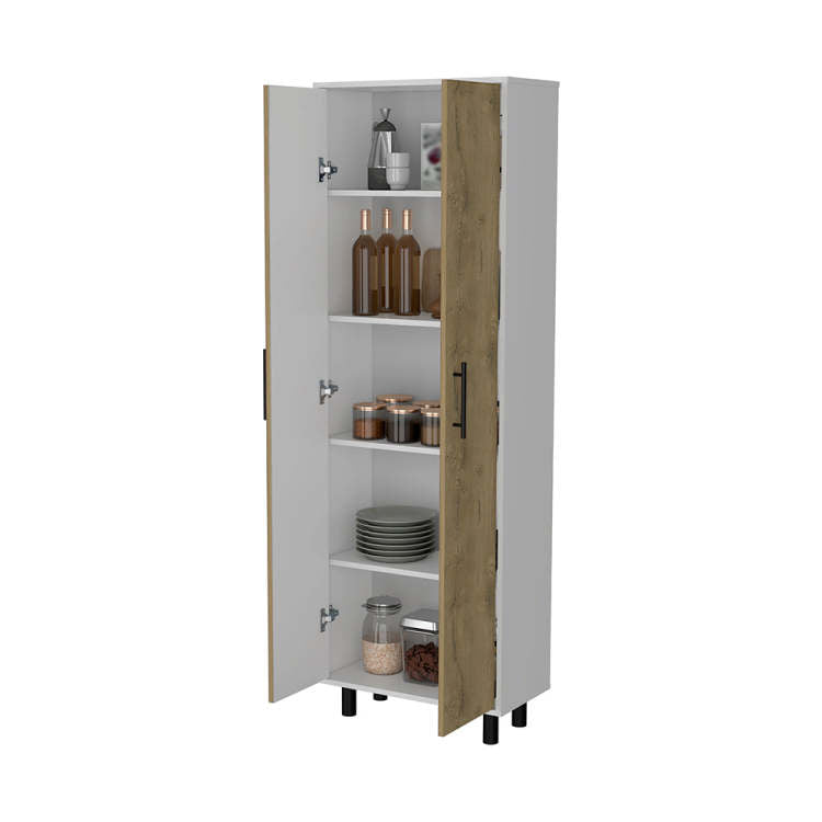 Fagan 2 Door 5 Shelf Kitchen Pantry White And Macadamia