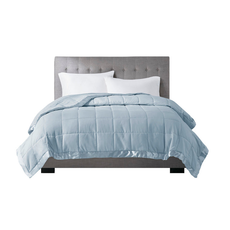 Lightweight Down Alternative Blanket With Satin Trim Blue King