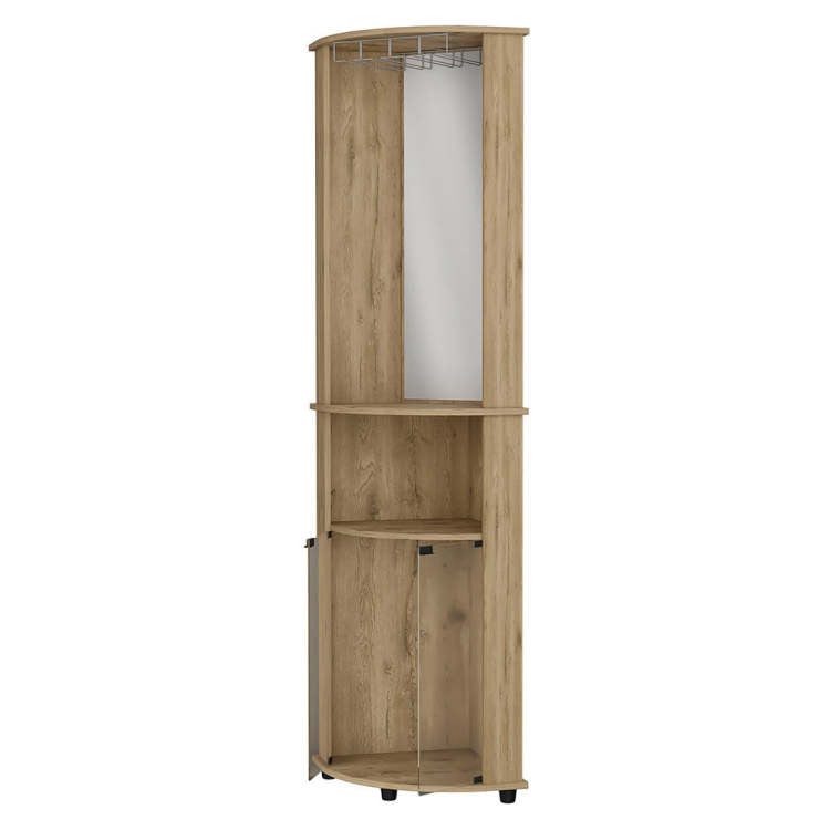 Kempwell 2 Door 2 Shelf Corner Bar Cabinet With Glass Rack Macadamia
