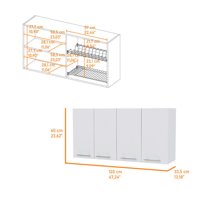 Burlingame 5 Shelf 4 Door 2 Piece Kitchen Set, Kitchen Island And Upper Wall Cabinet White And Walnut