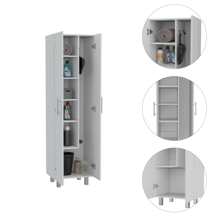 Hayne 9 Shelf 2 Door 2 Piece Kitchen Set, Kitchen Island And Pantry White And Walnut