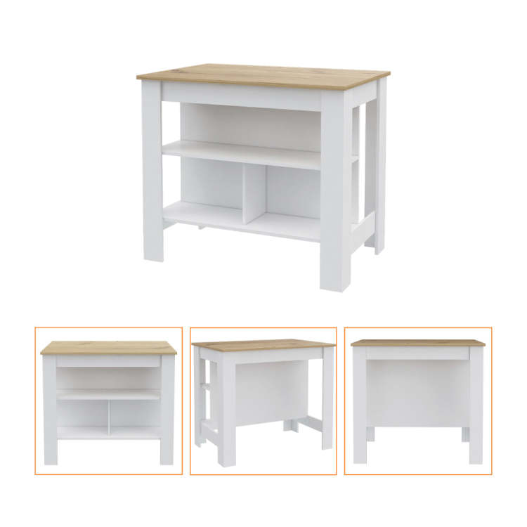 Burlingame 5 Shelf 4 Door 2 Piece Kitchen Set, Kitchen Island And Upper Wall Cabinet White And Light Oak