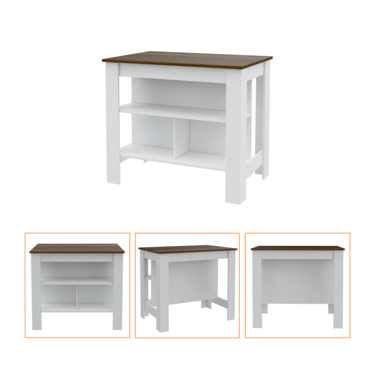 Hayne 9 Shelf 2 Door 2 Piece Kitchen Set, Kitchen Island And Pantry White And Walnut