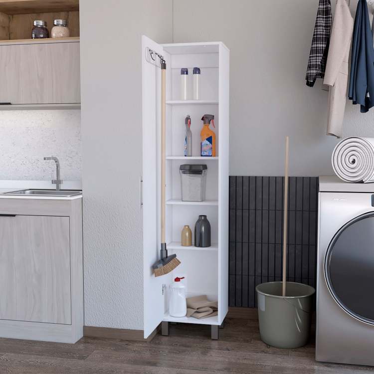 Andrews 1 Door 5 Shelf Tall Storage Cabinet White
