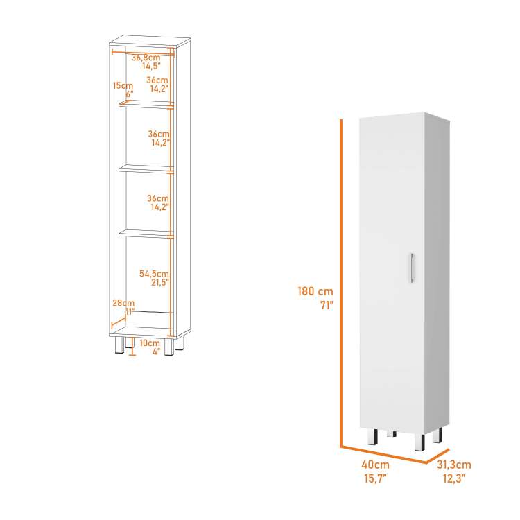 Stephan 1 Door 4 Shelf Tall Storage Cabinet White
