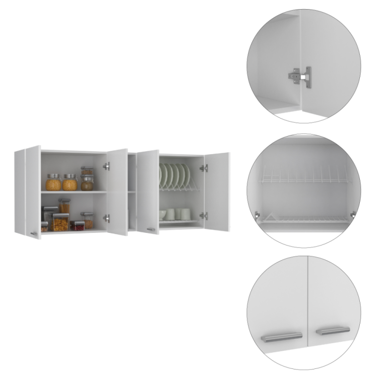 Sierra 7 Shelf 4 Door 2 Piece Kitchen Set, Upper Wall Cabinet And Kitchen Island White And Walnut