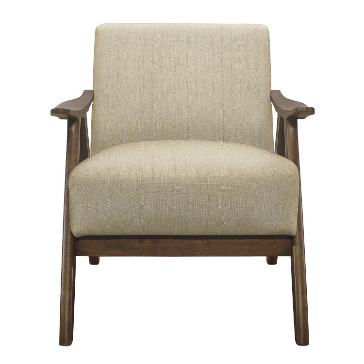 Modern Home Furniture Light Brown Fabric Upholstered 1Pc Accent Chair Walnut Finish Wood Cushion Back And Seat Furniture