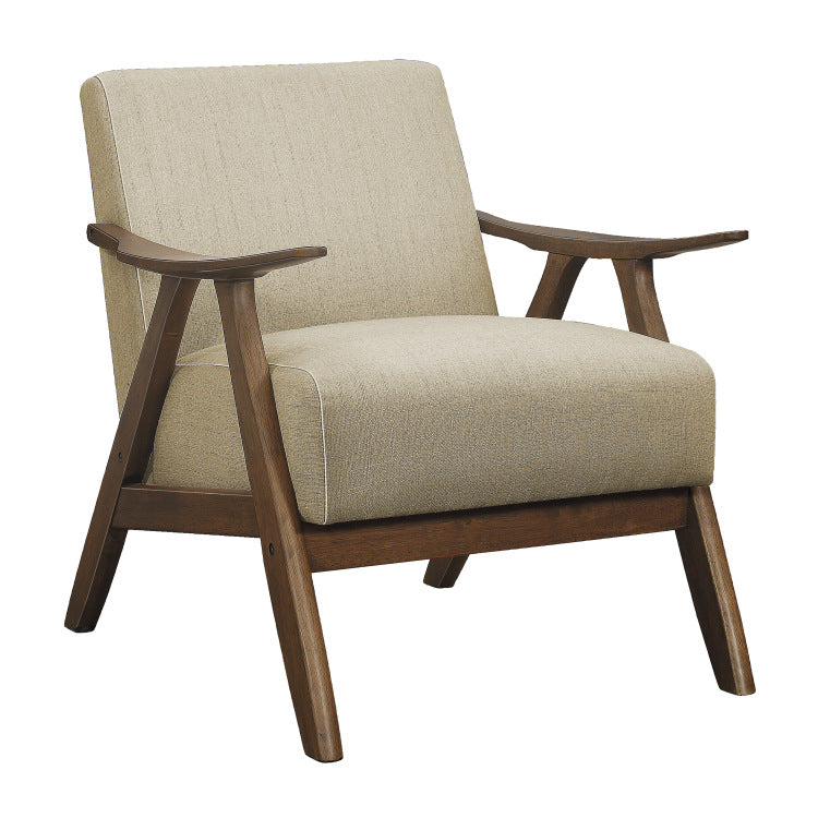 Modern Home Furniture Light Brown Fabric Upholstered 1Pc Accent Chair Walnut Finish Wood Cushion Back And Seat Furniture