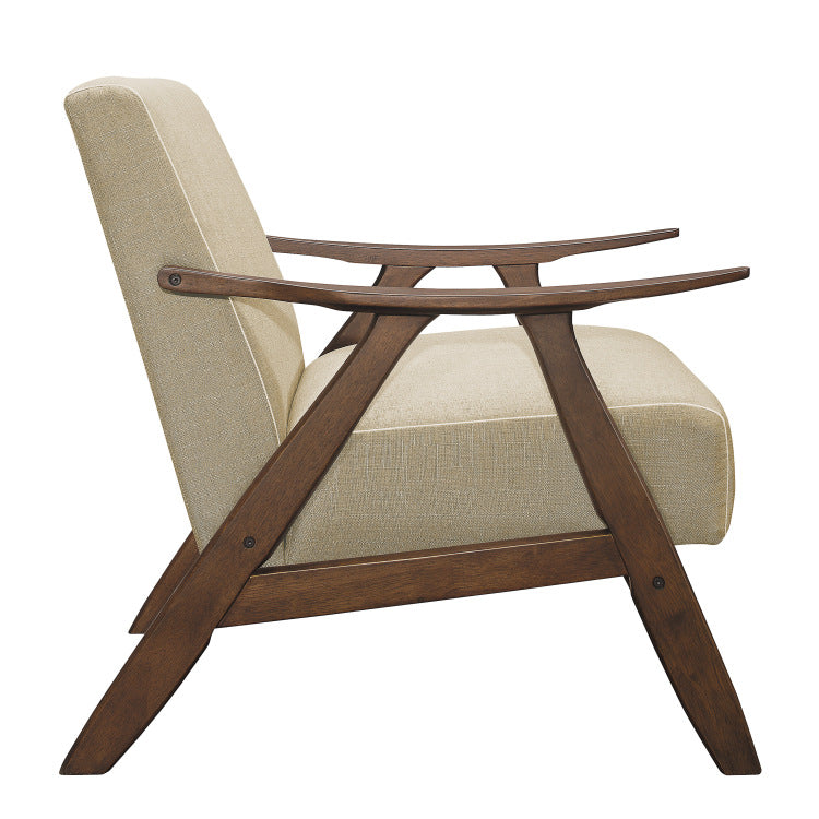 Modern Home Furniture Light Brown Fabric Upholstered 1Pc Accent Chair Walnut Finish Wood Cushion Back And Seat Furniture