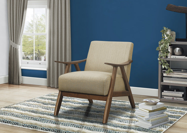 Modern Home Furniture Light Brown Fabric Upholstered 1Pc Accent Chair Walnut Finish Wood Cushion Back And Seat Furniture