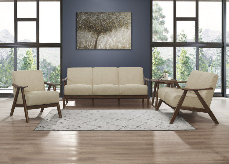 Modern Home Furniture Light Brown Fabric Upholstered 1Pc Accent Chair Walnut Finish Wood Cushion Back And Seat Furniture