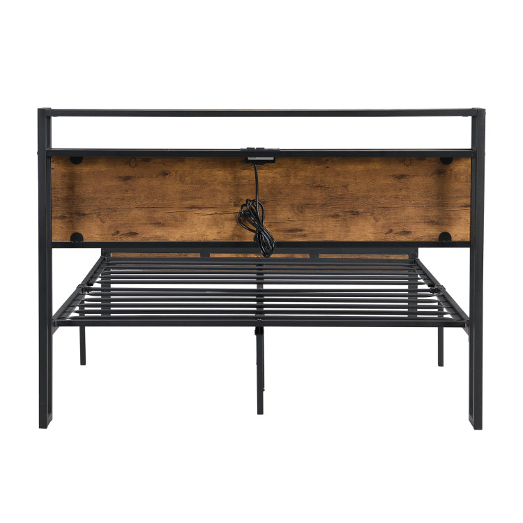 King Size Metal Platform Bed Frame With Wooden Headboard And Footboard With Usb Liner, No Box Spring Needed, Large Under Bed Storage, Easy Assemble