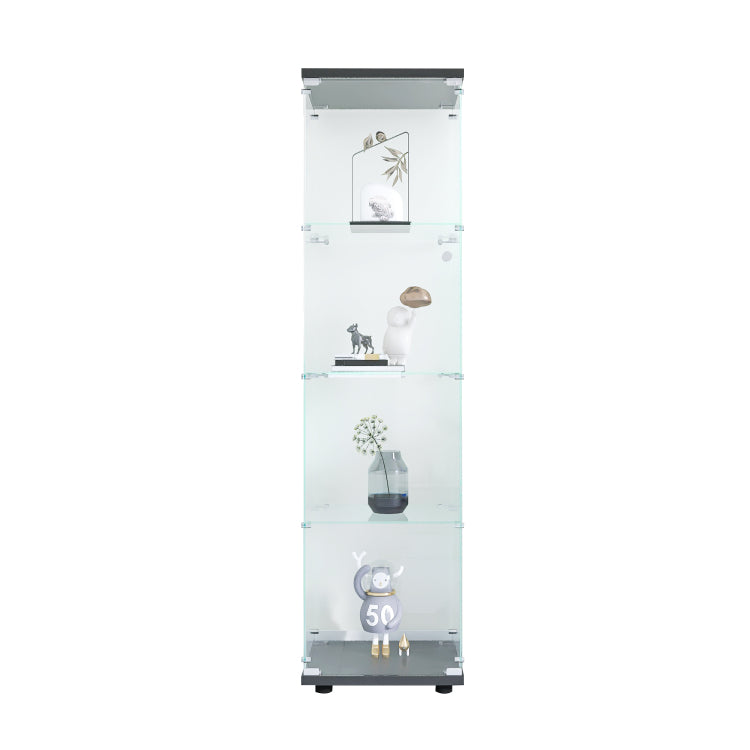 Glass Display Cabinet 4 Shelves With Door, Floor Standing Curio Bookshelf For Living Room Bedroom Office, 64.7"*16.7"*14.3", Black