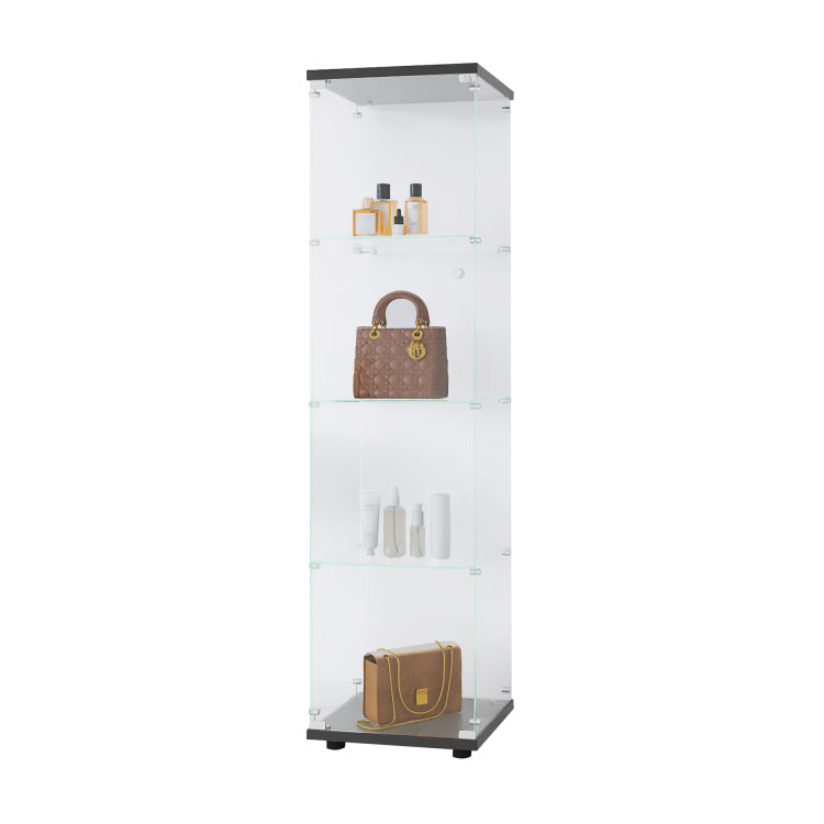 Glass Display Cabinet 4 Shelves With Door, Floor Standing Curio Bookshelf For Living Room Bedroom Office, 64.7"*16.7"*14.3", Black