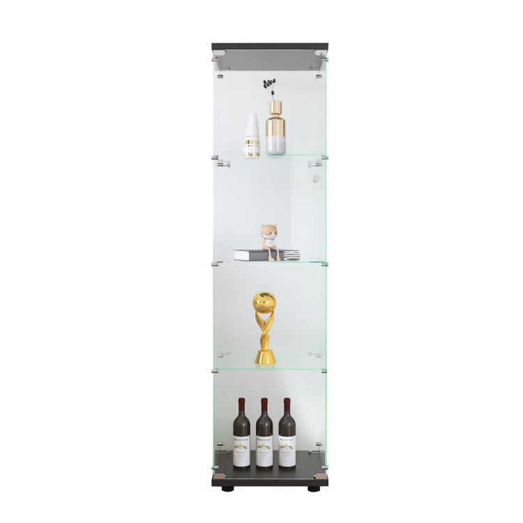Glass Display Cabinet 4 Shelves With Door, Floor Standing Curio Bookshelf For Living Room Bedroom Office, 64.7"*16.7"*14.3", Black