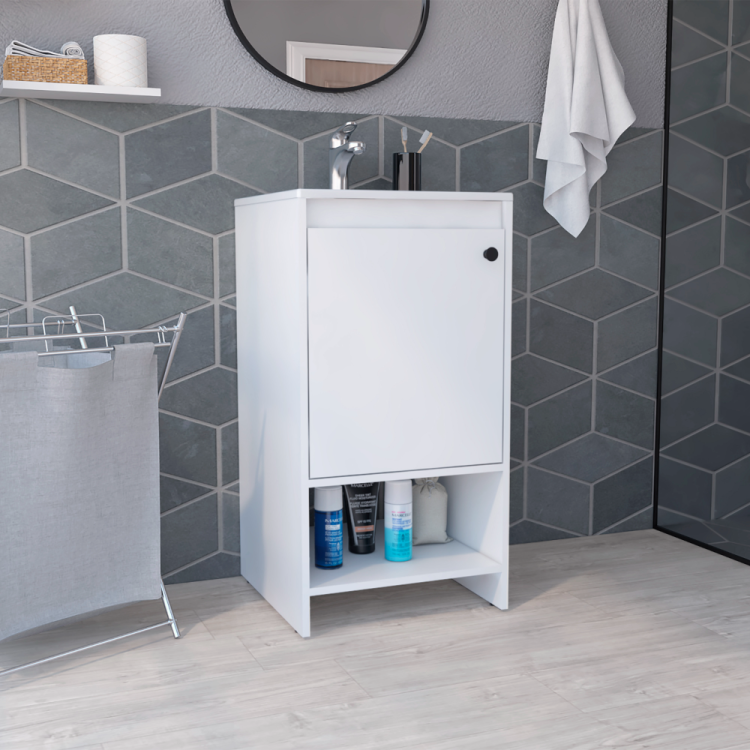 Jane Bathroom Vanity, Single Door Cabinet, Two Shelves White