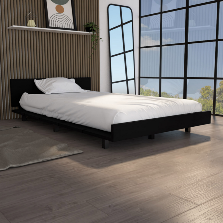 Kaia Twin Bed Base, Headboard Black