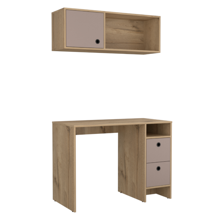 Khali Office Set, Two Shelves, Two Drawers, Wall Cabinet, Single Door Cabinet, Light Oak Taupe
