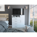 Peru 4 Drawer Dresser, Single Door Cabinet, One Open Shelf, Superior Top White