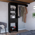 Manchester 150 Closet System, Metal Rod, Five Open Shelves, One Drawer Black