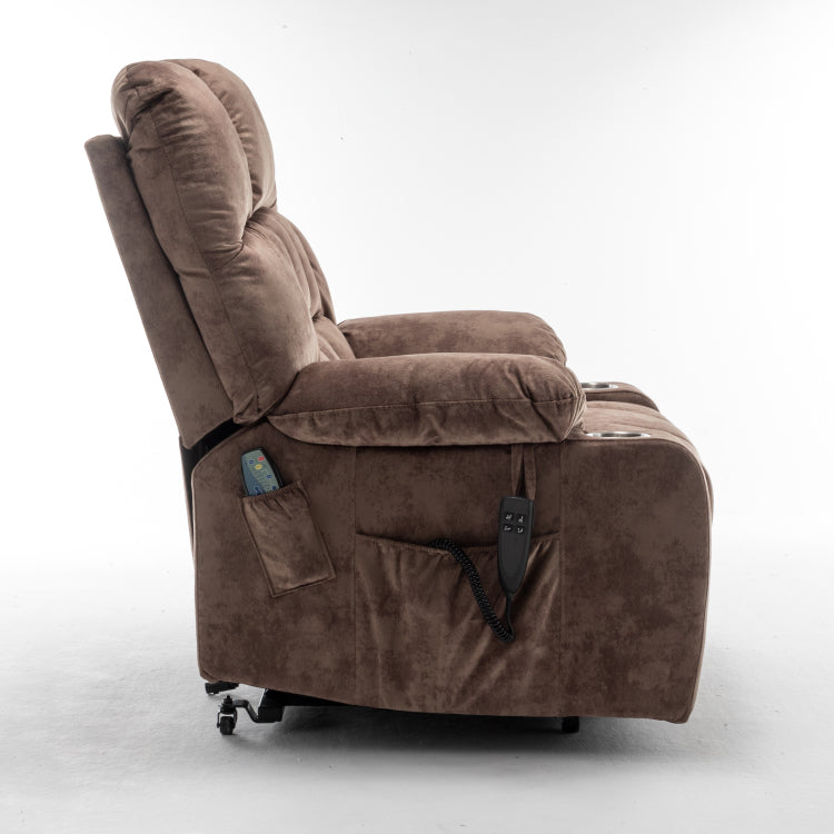 Lift Chair For Big And Tall Person With Inconvenient Legs: High Density Foam Lift Sofa With Heat And Massage, 2 Pockets, 2 Cup Holder, 2 Remote, 2 Okin Motor