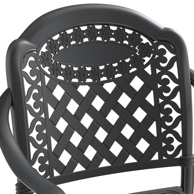 Cast Aluminum Patio Dining Chair 2Pcs With Black Frame And Red Cushions