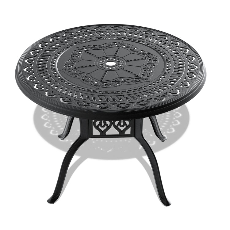 39.37 Inch Cast Aluminum Patio Dining Table With Black Frame And Umbrella Hole