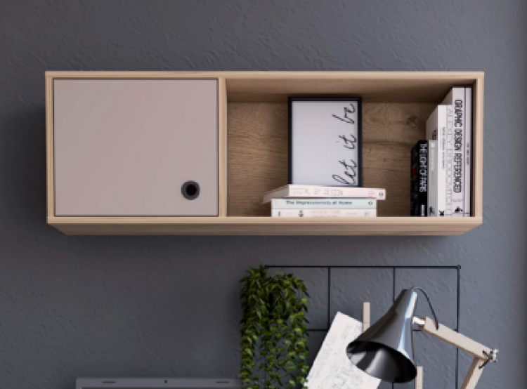 Khali Office Set, Two Shelves, Two Drawers, Wall Cabinet, Single Door Cabinet, Light Oak Taupe